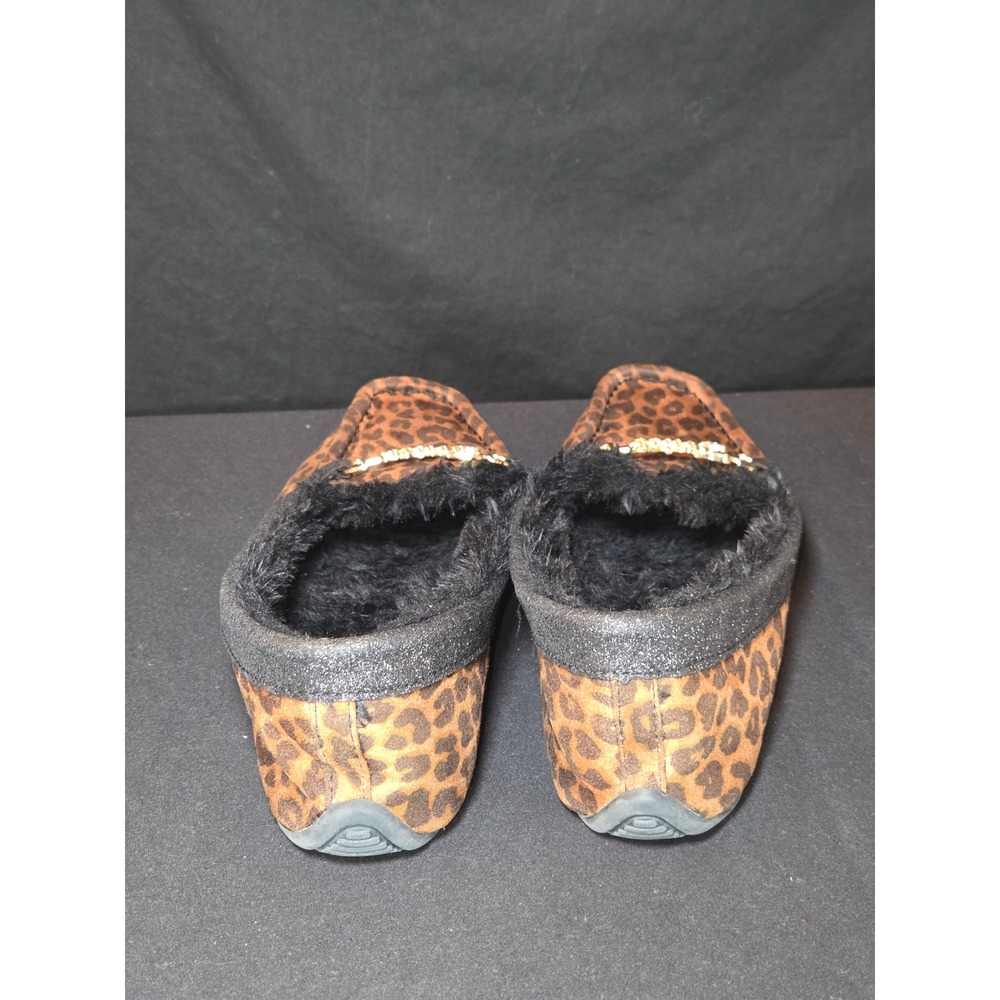 Juicy Couture Leopard Print Slippers Faux Fur Lined Rhinestone‎ Logo Women 10M - Picture 4 of 10
